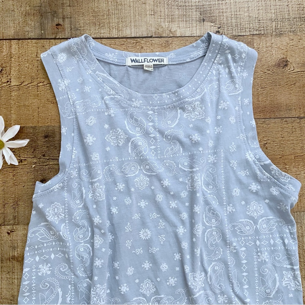 Baby Blue-Gray Paisley Tank by Wallflower - Picture 3 of 6